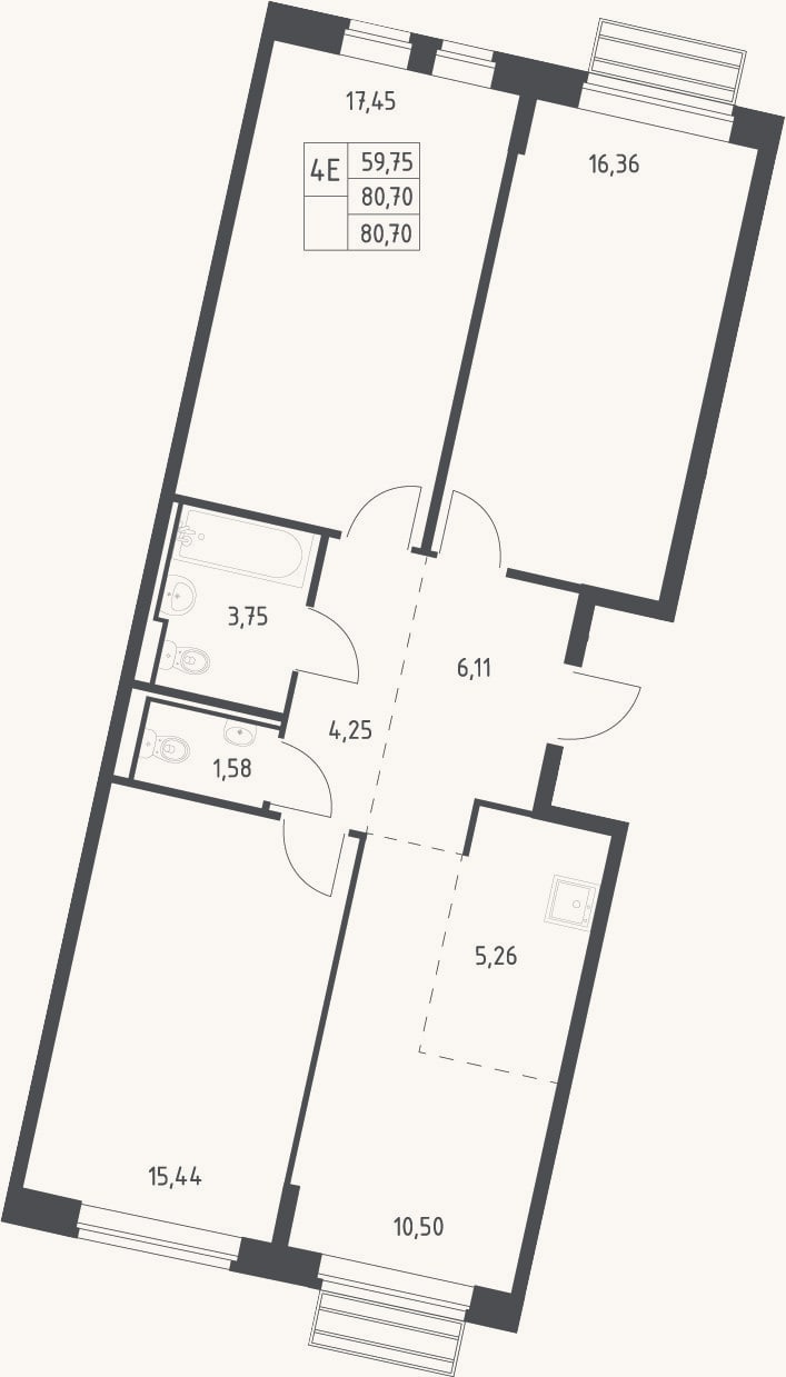 Планировка: 4+ к, 79,7 м²