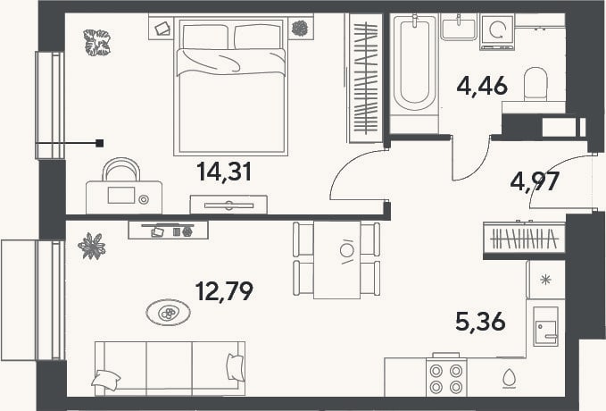 Планировка: 2-к, 41,9 м²