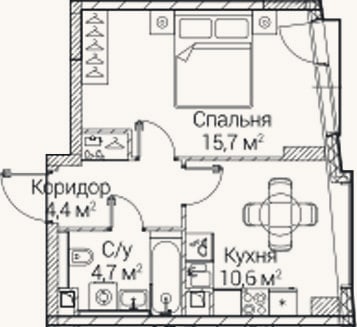 Планировка: 1-к, 35,4 м²