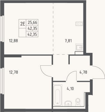Планировка: 2-к, 42,4 м²