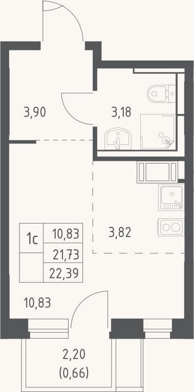 Планировка: Студия, 21,7 м²