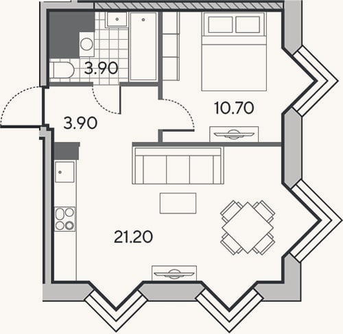 Планировка: 2-к, 39,7 м²