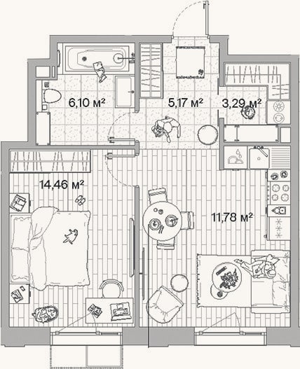 Планировка: 2-к, 46,9 м²
