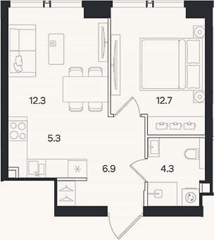 Планировка: 2-к, 41,5 м²