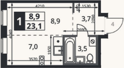 Планировка: Студия, 23,7 м²