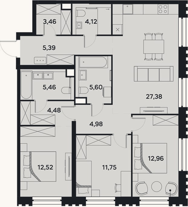 Планировка: 4+ к, 98,1 м²