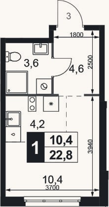 Планировка: Студия, 22,8 м²