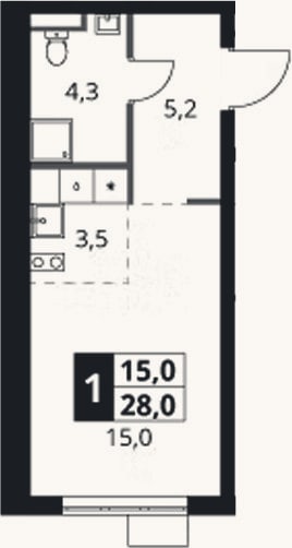 Планировка: Студия, 28 м²