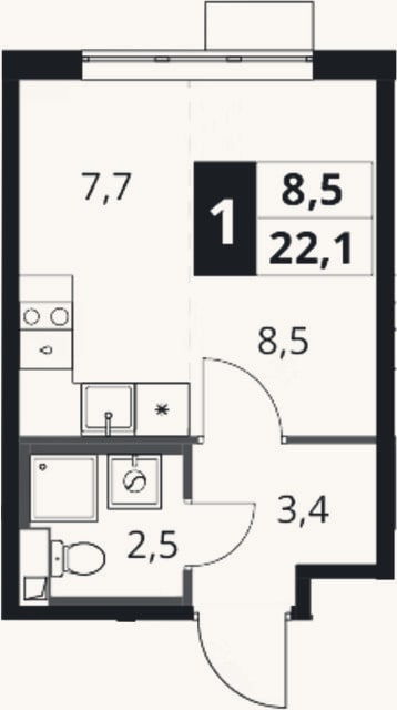 Планировка: Студия, 22,1 м²
