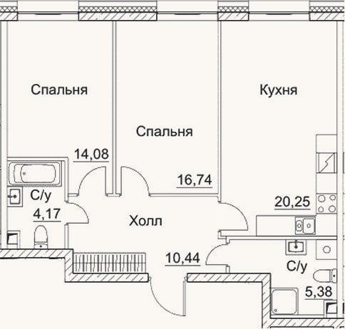 Планировка: 3-к, 71,1 м²