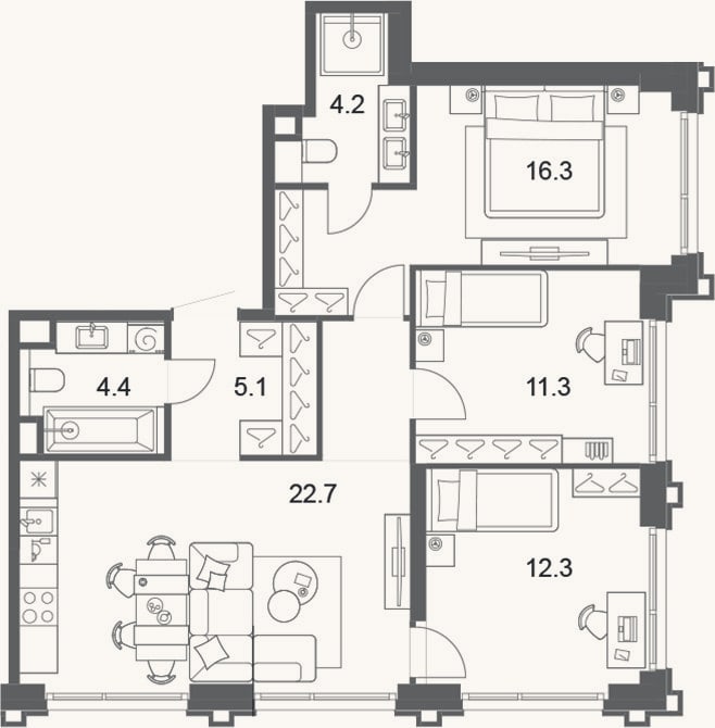 Планировка: 4+ к, 79,3 м²