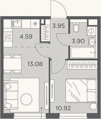 Планировка: 2-к, 36,4 м²