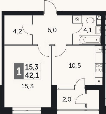 Планировка: 1-к, 40,1 м²