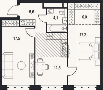 Планировка: 2-к, 64,9 м²