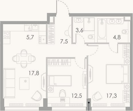Планировка: 3-к, 69,2 м²