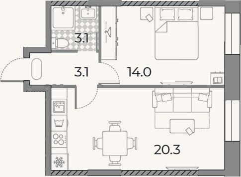 Планировка: 2-к, 40,5 м²