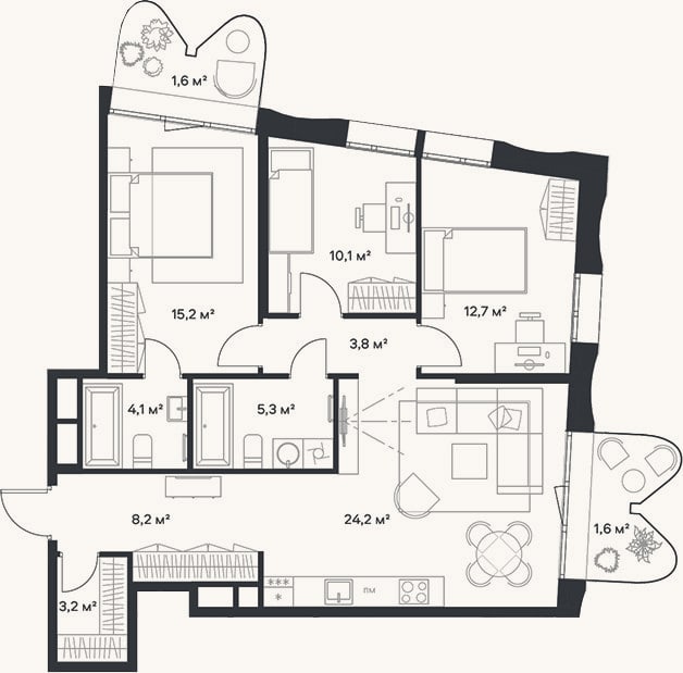 Планировка: 4+ к, 86,8 м²