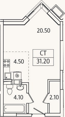 Планировка: Студия, 31,2 м²