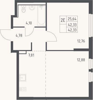 Планировка: 2-к, 42,3 м²