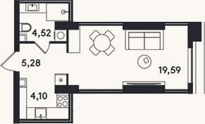 Планировка: Студия, 33,5 м²