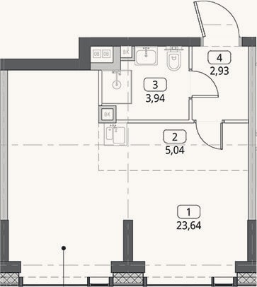 Планировка: Студия, 35,6 м²