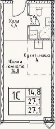 Планировка: Студия, 27,1 м²