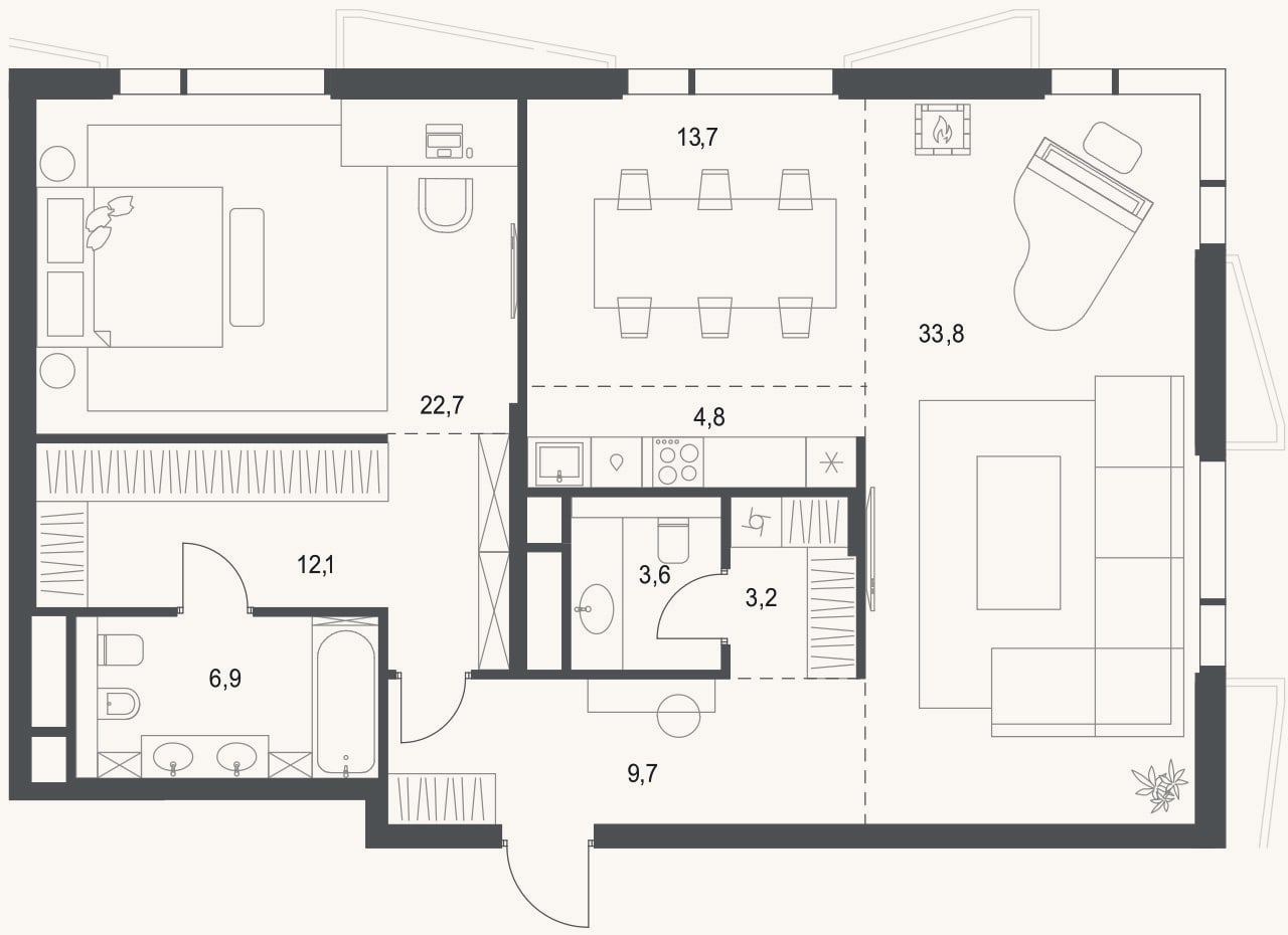 Планировка: 3-к, 110,5 м²