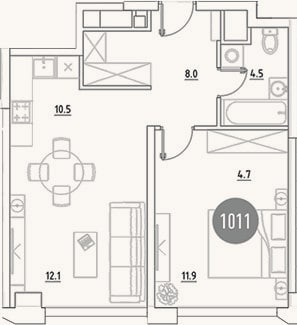 Планировка: 2-к, 51,7 м²