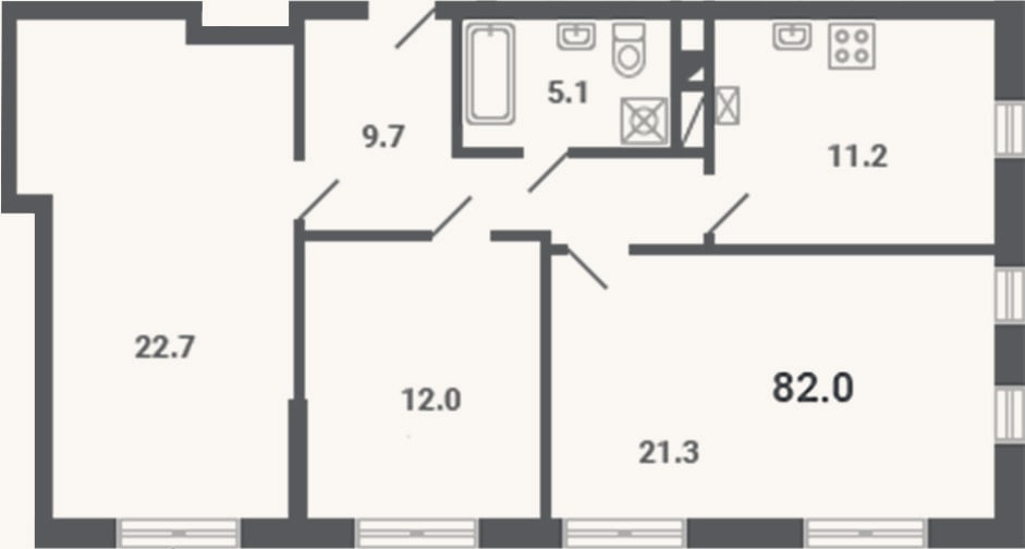 Планировка: 3-к, 82 м²