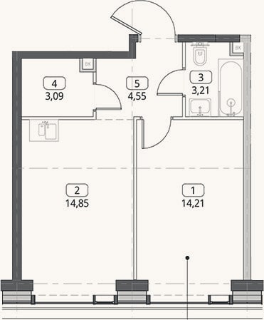 Планировка: 1-к, 39,9 м²