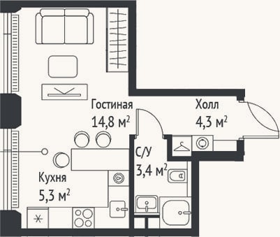 Планировка: Студия, 27,8 м²
