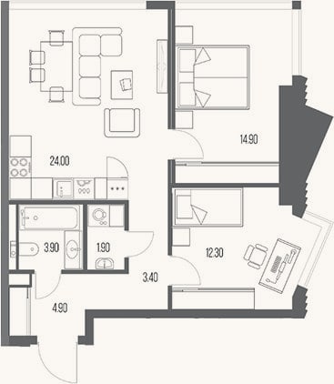 Планировка: 2-к, 65,3 м²