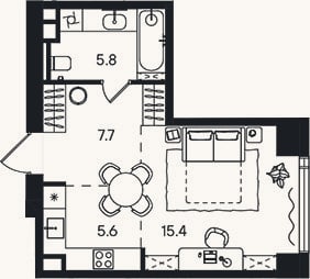 Планировка: Студия, 34,5 м²