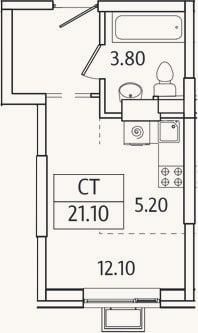 Планировка: Студия, 21,1 м²