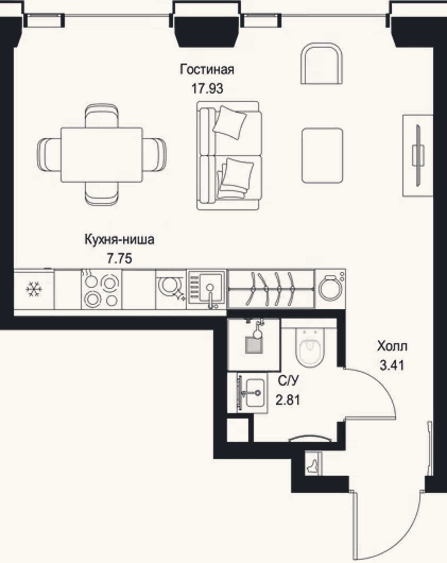 Планировка: Студия, 31,9 м²