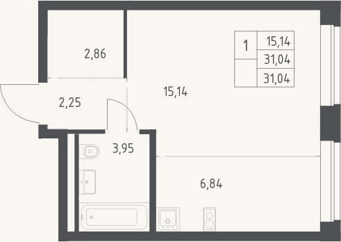 Планировка: Студия, 31 м²