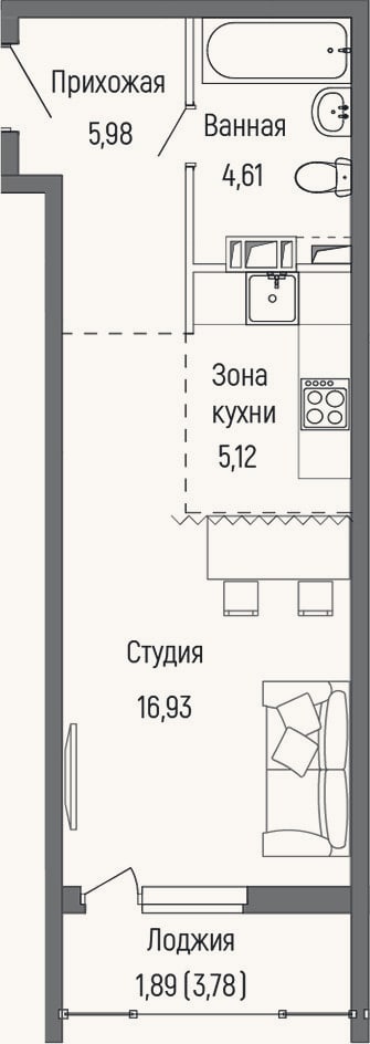 Планировка: Студия, 32,6 м²