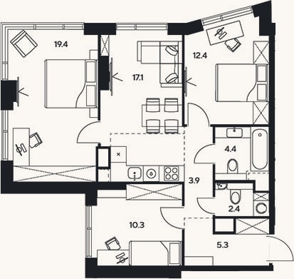 Планировка: 4+ к, 75,2 м²