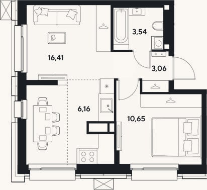 Планировка: 2-к, 39,8 м²