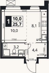 Планировка: Студия, 25,7 м²