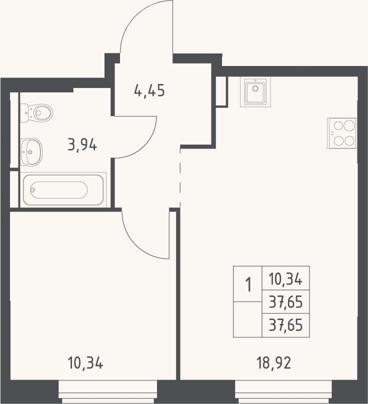 Планировка: 2-к, 37,7 м²