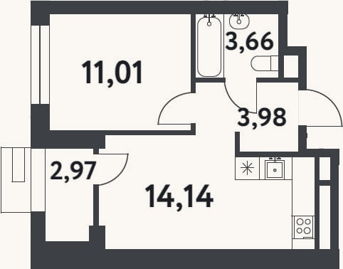 Планировка: 1-к, 32,8 м²