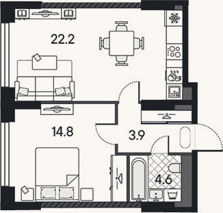 Планировка: 2-к, 45,5 м²