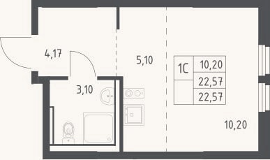 Планировка: Студия, 22,6 м²