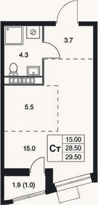 Планировка: Студия, 28,5 м²