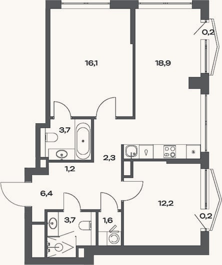 Планировка: 3-к, 66,9 м²
