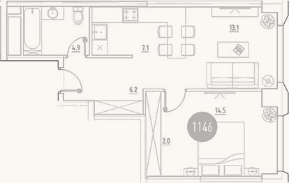 Планировка: 2-к, 47,8 м²