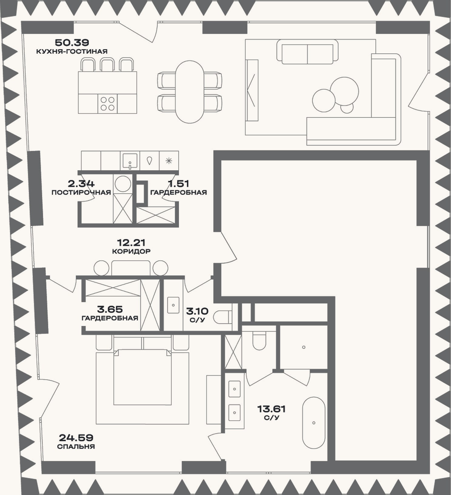 Планировка: 2-к, 111,4 м²