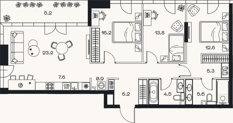 Планировка: 4+ к, 102,4 м²