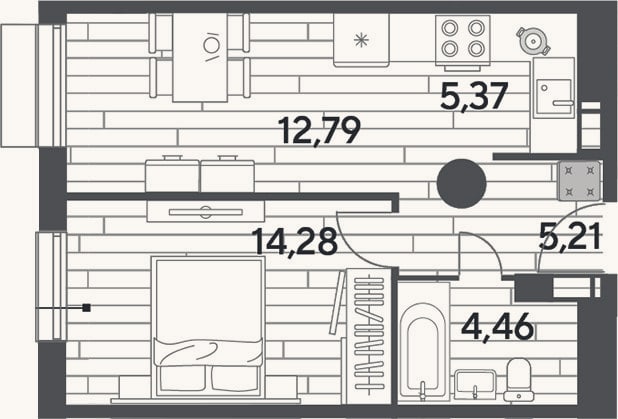 Планировка: 2-к, 42,1 м²